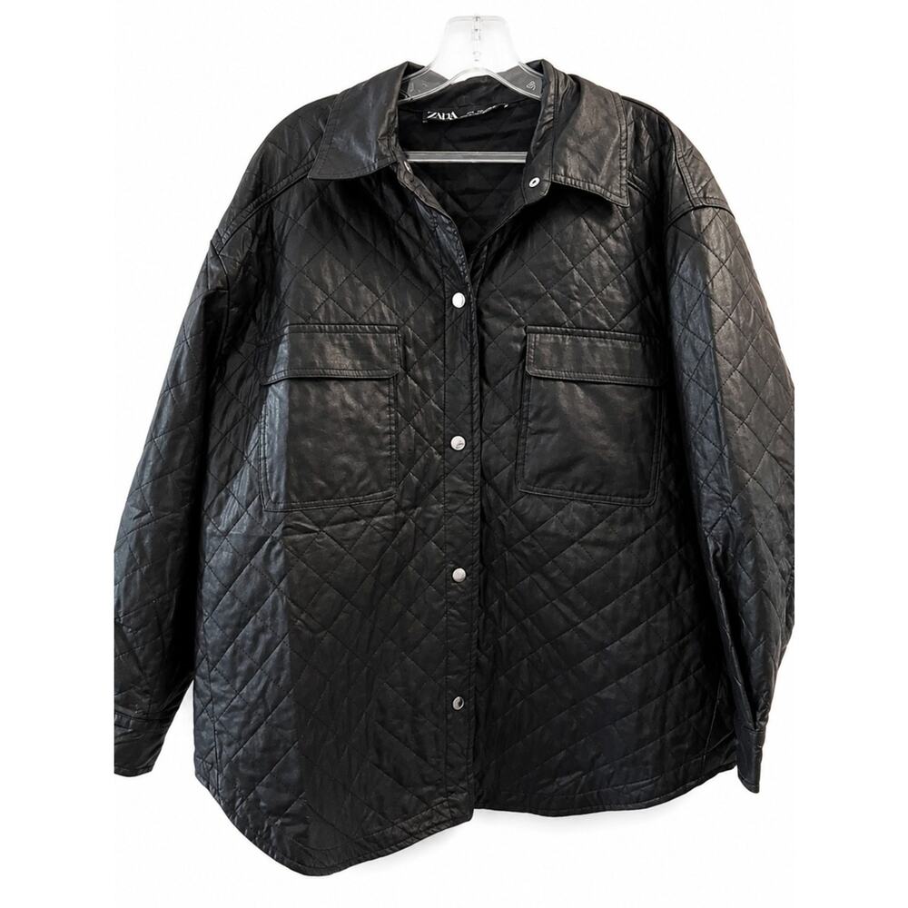 Zara Oversized Quilted Faux Leather Jacket Size Large Lagenlook - Picture 3 of 7